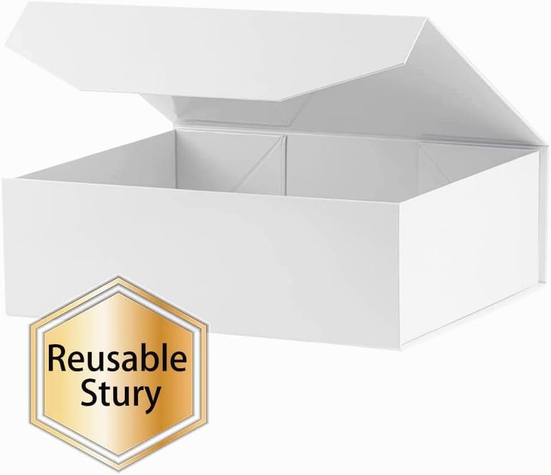 PACKGILO 2Pcs 13x9x4 Inches White Gift Boxes with Lids for Presents Magnetic gift box White Large Gift Box for Bridesmaid Proposal，Groomsman (Glossy White) - Image 5